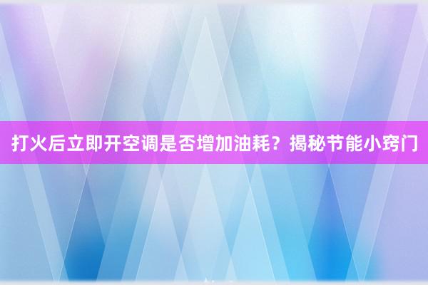 打火后立即开空调是否增加油耗？揭秘节能小窍门